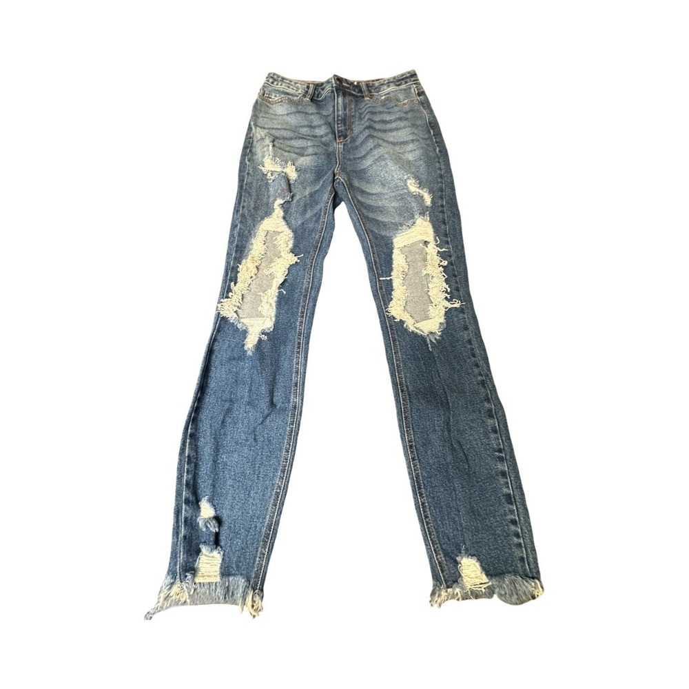 Cello Jeans Womens 11 Blue WV77118M-M Distressed Raw Hem High Rise Straight Leg